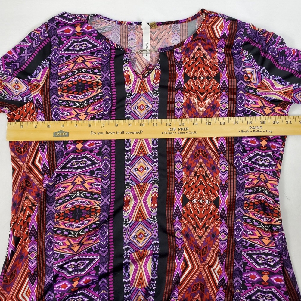 NY Collection Women Geo Print‎ Tunic Top Blouse Shirt Long Sleeve Size L - Picture 9 of 10